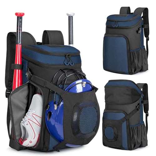 Smasrob Baseball Bag for Adult and Youth, Baseball Backpack Softball Bag with Helmet Holder, Shoe Compartment and Fence Hook - color: Blue