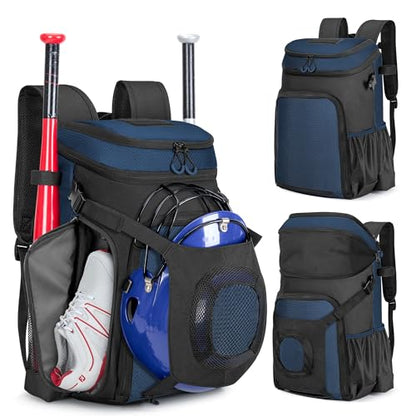 Smasrob Baseball Bag for Adult and Youth, Baseball Backpack Softball Bag with Helmet Holder, Shoe Compartment and Fence Hook - color: Blue
