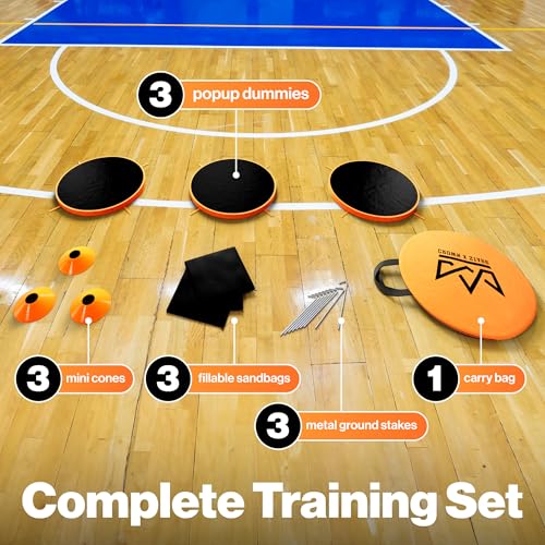 Pop Up Defenders 3 Pack, 48 inches Tall, with Fillable Sandbags (no Sand), Simulate Defenders for Basketball, Football, Soccer, with Carry Bag & Mini Drill Cones