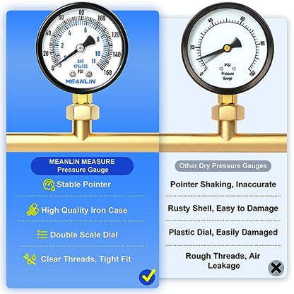 0-160Psi 2" DIAL FACE 1/4" NPT Well Pump Pressure Gauge, with 1/2" NPT and 3/8" NPT Hex Bushing, 3-2-3% Accuracy, Lower Mount - size: 0-160Psi, style: 1/4"NPT Lower Mount