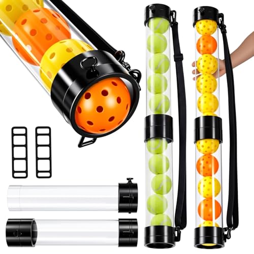 Soulchen 2 Pack Ball Retriever Upper Compatible with Pickleball Tennis Pickup Tube Holds 11/16 Balls with Shoulder Strap Easy Pickup Portable Ball Holder Storage Compatible with Pickleball - size: 11 Balls