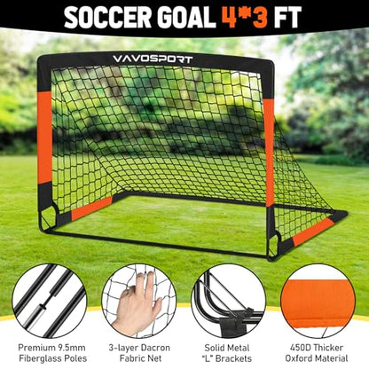 VAVOSPORT Kids Soccer Goals for Backyard Set, 2 of 4x3 / 6x4 ft Portable Soccer Goal Nets, Pop Up Mini Toddler Soccer Net Training Equipment & Ball, Cones for Ages 3-14, Outdoor Games Gifts for Kids