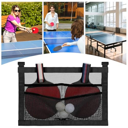 Under-Table PingPong Paddle Holder, Breathable Mesh PingPong Ball Holder, Hanging Large-Capacity PingPongs Paddles Case for Multiple Paddles and Balls, Easy Installation for Home Game Room Club
