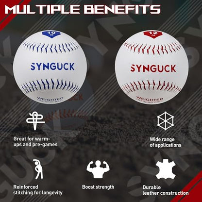 SYNGUCK Weighted Baseballs Set of 2/4/6 - Training Baseballs to Increase Pitching Speed, Arm Strength & Accuracy for Baseball Players, Coaches & Athletes - style: 2 Pack(10/12oz)