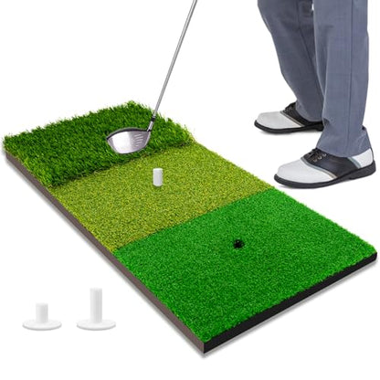 LYDARZ Golf Hitting Mat, Turf Golf Practice Mat for Indoor/Outdoor Driving, Chipping & Putting Training, Golf Training Accessories & Gift for Men & Women - size: Tri-Turf mat