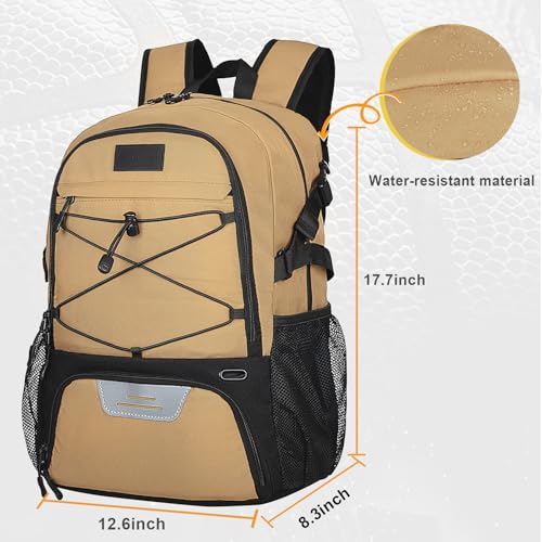 Goloni Soccer Backpack,Basketball Backpack with Ball Compartment & Shoe Compartment,Backpack for Basketball,Soccer - color: Khaki