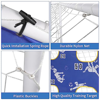 6 x 4 Ft Soccer Goal Set, 3 in 1 Portable Soccers Training Equipment with Soccer Net, Ball, Target & Rebounder Panel, UPVC Frame Practice Football Goals for Backyard Outdoor