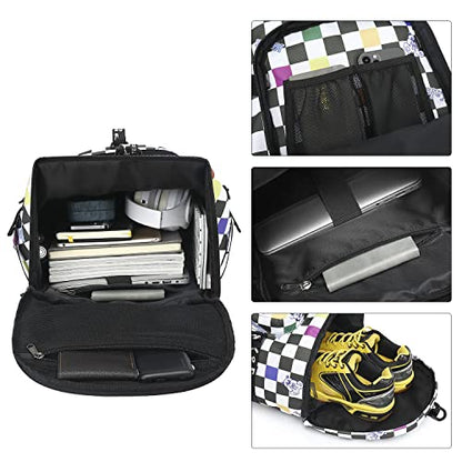 Kalesi Gym Duffle Bag Backpack 4-Way Waterproof with Shoes Compartment for travel Sport Hiking laptop (Checkerboard) - color: Checkerboard