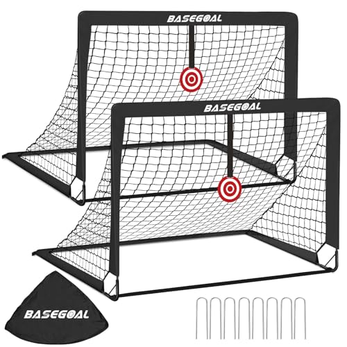 BaseGoal Soccer Goals for Backyard Set of 2, 4x3ft Kids Soccer Goal Portable Pop Up Soccer Net for Kids & Youth, Outdoor Soccer Training Equipment with Soccer Cones, Targets & Accessories
