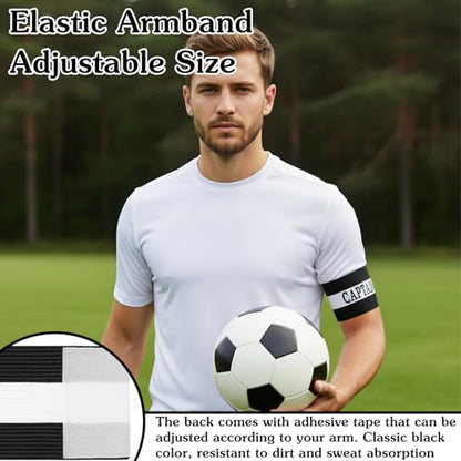 Yuanchu 4 Pcs Captain Arm Armbands for Soccer, Adjustable Black Soccer Captain Armband Football Arm Band Team Sport Armband for Adults Rugby Basketball Volleyball Team