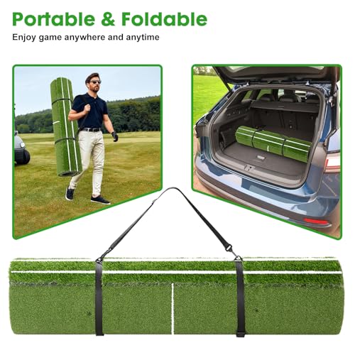 RELILAC 5x4ft Golf Mat with Ball Tray, 26/31mm Thickened Golf Hitting Mats for Backyard, Driving Range, Indoor & Outdoor Practice, Turf Matt with 3 Tees for Chipping Swing Driving Training
