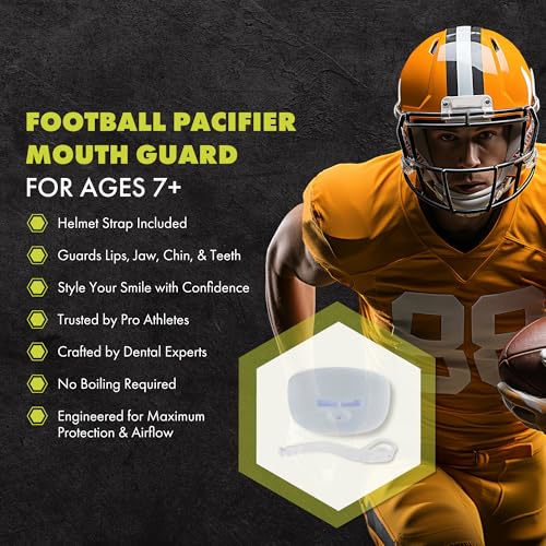 DAMAGE CONTROL Pacifier Mouthpiece – Football Mouthguard with Helmet Strap, Protects Teeth, Jaw & Mouth – Mouth Piece for Sports, No Boiling, Allows Airflow – Gear for Adults & Youth (White) - color: White