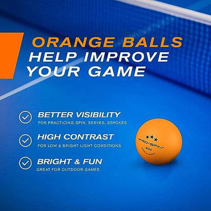 PRO-SPIN Ping Pong Balls - 3-Star Premium Orange Table Tennis Balls | High-Performance 40+ ABS Professional Quality | Ultimate Durability for Indoor & Outdoor Ping Pong Tables