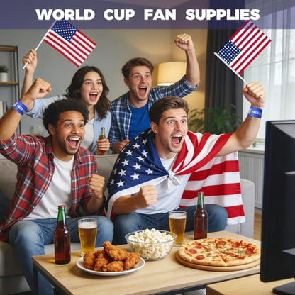 Team USA Cheering Accessories Pack 9 Pcs - 2x3 Ft American Flag, 4 Small US Flags on Stick, 4 Patriotic Slap Bracelets - USA Fan Gear Party Supplies for 2026 Soccer Event, 4th of July, Sports Bar