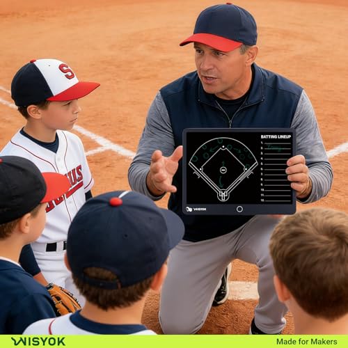 WISYOK Electronic Baseball Coaching Board, LCD Coach Clipboard, Digital Strategy Marker Lineup Board with Pen for Game, Training, Teaching - style: Baseball LCD