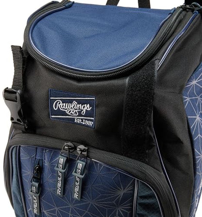Rawlings | FRANCHISE Backpack Equipment Bag | Baseball/Softball | Rec/Travel | Multiple Styles - color: Navy/Black