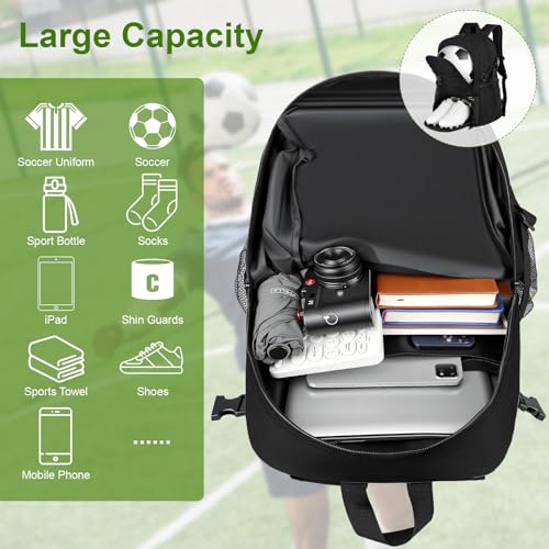 Youth Soccer Bag Unisex, Soccer Backpack with Ball Compartment, Waterproof Sport Equipment Bags for Volleyball Basketball Football, Sports Bags for Boys Girls