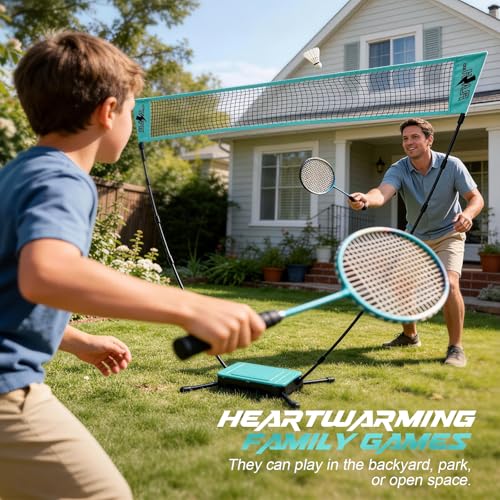 Portable Badminton Net for Backyard - 60s Tool-Free Instant Setup Net in Box with Built-in Weighted Base - 5FT Official Height Anti-Sag Badminton Net for Outdoor Indoor Beach Park Play