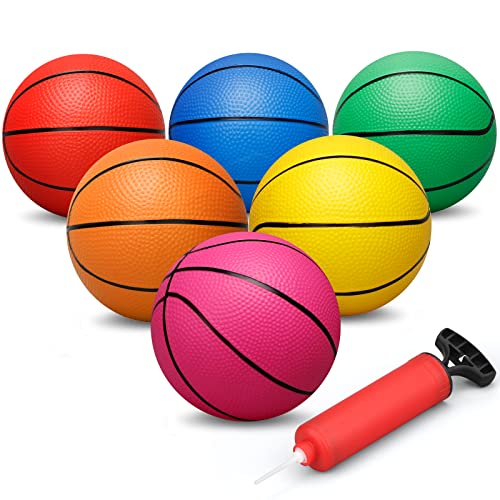 Dilabnba 6 INCH Rubber Basketball, Colorful Kids Mini Toy Ball, Children's Basketballs with Pump, Indoor Outdoor Fun Sports for Kids and Adults(7 Pack) - color: multicolored