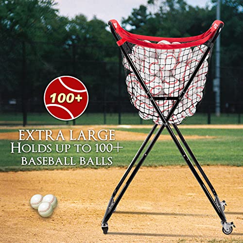 Baseball Caddy with Wheels, Holds 100+ Baseballs or 50+ Softballs, Extra Large Ball Caddy for Baseball and Softball Drills, Easy Set Up and Carrying, Ball Caddy for Outdoor/Indoor