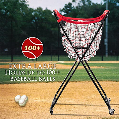 Baseball Caddy with Wheels, Holds 100+ Baseballs or 50+ Softballs, Extra Large Ball Caddy for Baseball and Softball Drills, Easy Set Up and Carrying, Ball Caddy for Outdoor/Indoor