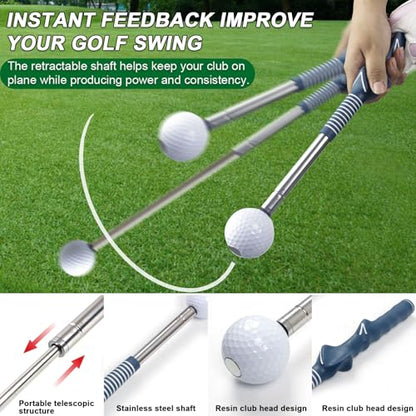 MYKUJA Retractable Golf Swing Trainer & Golf Grip Trainer for Warm up, Golf Swing Training Aid, Golf Club Grip Trainer Click Feedback- Tempo Training & Impact Control - Golf Accessories, Right-Handed - color: navy blue
