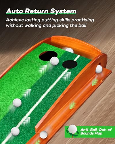 IDEASKY Golf Putting Green Mat with Auto Ball Return, Crease-Free Indoor Practice Training Aid with Alignment Lines & Non-Slip Base for Home Office, Golf Gifts for Men Dad