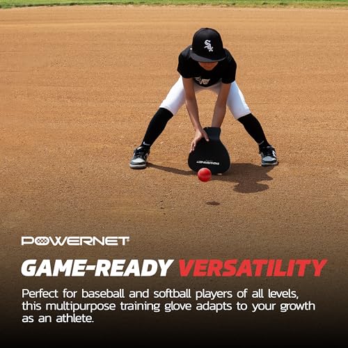 PowerNet Fielder Pro, Angled Wrist Soft Hands Softball & Baseball Training Equipment, Baseball Practice Equipment for Fast Transition from Glove, Right & Left Hand Universal Fit, 2-PK