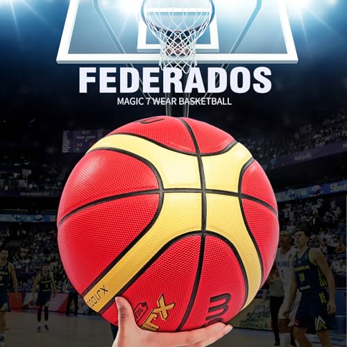 Training Soft Touch Rubber and Faux Leather Fighting Basketball, High Bounce Indoor Outdoor Basketball Gift - color: XJ1000-7 Brown