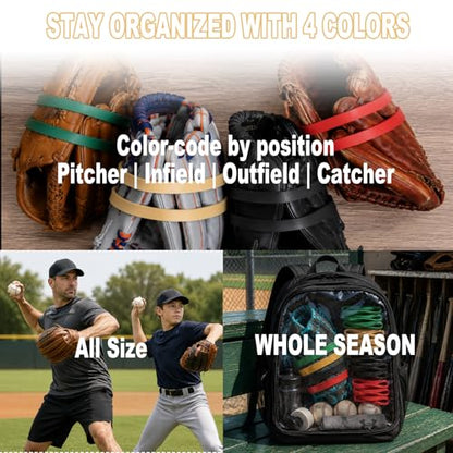 20 Pcs Baseball Glove Rubber Bands, Baseball Glove Wrap Strap, 4 Colors Baseball Glove Shape Keeper Bands for Softball & Baseball, Glove Shaper, Fits Most Gloves