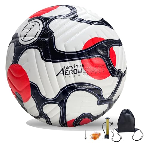 Soccer Ball Size 5,4 – Thermal Bonded Waterproof PU Leather, Professional Training & Match Ball for Youth & Adults, with Pump & Bag, Training Gift Set - color: red