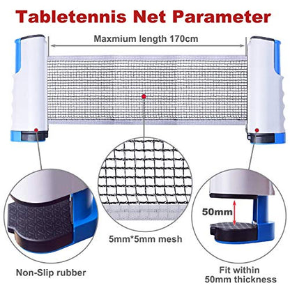 Sportout Retractable Ping Pong Net – 72-Inch Table Tennis Net with Secure Clamps | Portable Design for Universal Table Compatibility - color: Blue