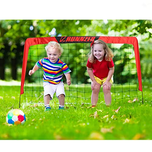 L RUNNZER Kids Soccer Goal, Pop Up Soccer Goal Net for Backyard, Set of 2 with Portable Carrying Case - color: Red, style: 3.3'x2.2', 2 Set