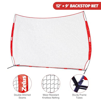 12x9ft / 16x10ft Barricade Backstop Net, Ball Sports Barrier, Practice Net for Baseball, Softball, Lacrosse, Soccer, Basketball and More - style: 12x9 ft - Red