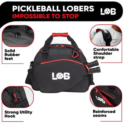 LOB Pickleball Bags for women men Tote Carry Bag with Bottle Holders, Fits 2 Paddles, 2pc Accessories (Pouch, Mesh Ball Bag), Durable Lightweight
