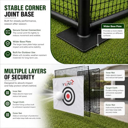 YUNIC Golf Driving Cage with Metal Frame - Choose Standard Hitting Target or Simulator Impact Screen - size: 10'(W) x8'(H) x5'(D), style: Green
