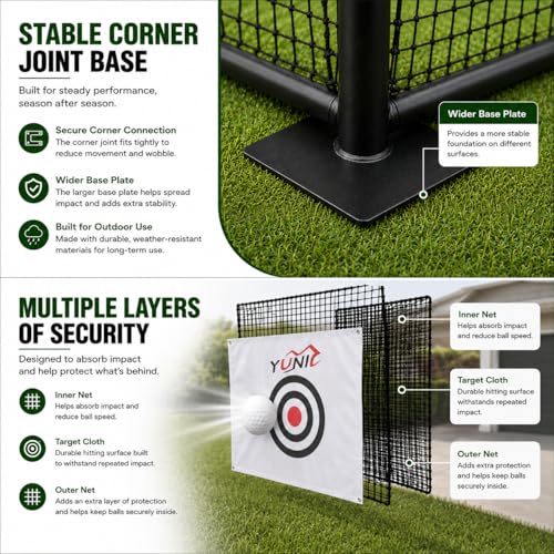 YUNIC Golf Driving Cage with Metal Frame - Choose Standard Hitting Target or Simulator Impact Screen - size: 10'(W) x10'(H) x10'(D), style: Black