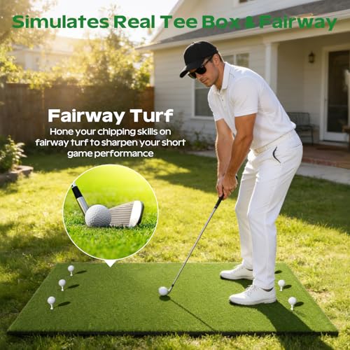 RIKADE Golf Mat - 5x4ft & 6x4ft 26mm-31mm Golf Hitting Mat for Simulators, Backyard, Garage, Indoor & Outdoor Use, Features Dual-Turf Mats with Ball Tray for Chipping and Swing Training - style: 5 x 4 ft, 1.02 in