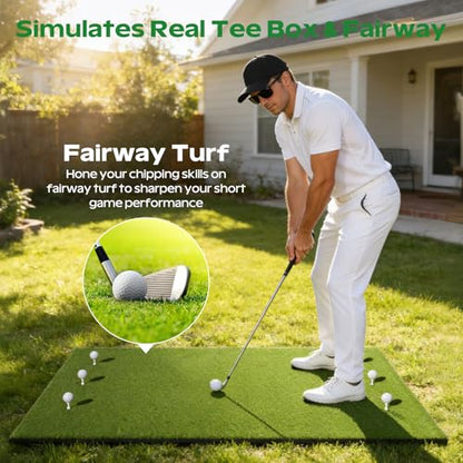 RIKADE Golf Mat - 5x4ft & 6x4ft 26mm-31mm Golf Hitting Mat for Simulators, Backyard, Garage, Indoor & Outdoor Use, Features Dual-Turf Mats with Ball Tray for Chipping and Swing Training - style: 5 x 4 ft, 1.02 in