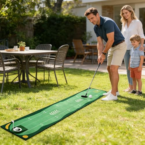 Portable Golf Putting Mat, Mini Golf Putting Green Set with Putting Mat, Putting Cup, Retractable Push Rod (Youth) with 2 Balls, Putting Mat for Indoors, Golf Gifts for Men Kids