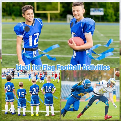 Hungdao 10/12 Players Flag Football Belts and Flags Adjustable Football Belts for Kids Teens Adults Team Training Sport Event - color: Light Blue