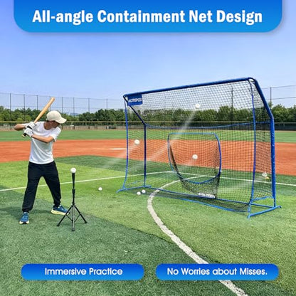Baseball Softball Net with Blocking System, 7x7ft/6x6ft/10x7ft Practice Cage Net for Batting/Pitching/Fielding, Metal Frame with Elevated Base and Storage Bag for Backyard Indoor Training - size: 10x7FT