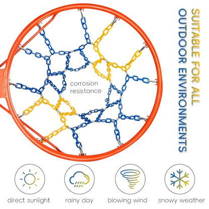 Basketball Net Replacement Heavy Duty,Resin Material, Anti-Rust Use Indoor Outdoor Standard 12-Ring Basketball Hoop - style: Blue/Yellow