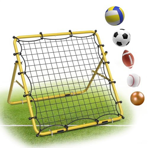 Baseball Rebounder Net, Metal Frame & High-Tension PE Net, Lacrosse Bounce Back PracticeTraining Equipment, Adjustable Softball Pitchback Net, Perfect for Improving Balls Training Skills - color: Yellow