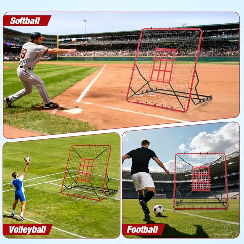 WARMOUNTS Baseball Rebounder Net, 4 x 4.5 FT Pitch back with 4 Adjustable Angles & 2 Strike Zones, Pitching & Fielding Trainer for Softball bounce back, Heavy-Duty Baseball Rebounder for Youth & Adult