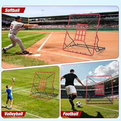WARMOUNTS Baseball Rebounder Net, 4 x 4.5 FT Pitch back with 4 Adjustable Angles & 2 Strike Zones, Pitching & Fielding Trainer for Softball bounce back, Heavy-Duty Baseball Rebounder for Youth & Adult