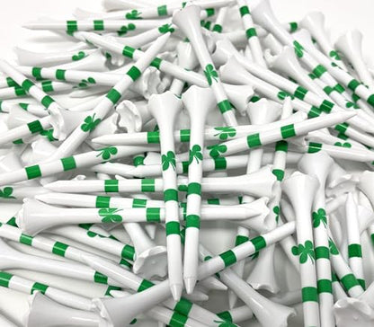 NorthPointe Four Leaf Clover/Shamrock 3 ¼” Plastic Golf Tees - 100 Tees in Bulk - color: White and Green