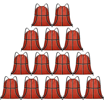 Grneric 14 Pcs Basketball Drawstring Bags Party Favor Goodie Bags Cinch Bag Sackpack for Sports Teams Birthday Supplies(Basketball)