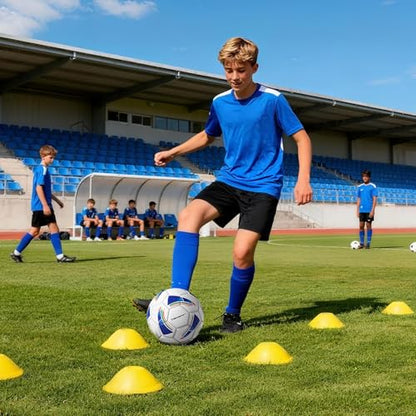 VAVOSPORT Soccer Ball Set – Official Size 3, 4, 5 Soccer Balls with Pump & 6 Cones, Waterproof TPU Leather Soccer Training Equipment for Kids, Youth & Adults, Gifts for Sports Play and Outdoor Games - size: Size 5