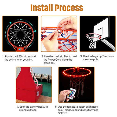Waybelive LED Basketball Hoop Lights, Remote Control Basketball Rim LED Light, 16 Color Change by Yourself, Waterproof, Super Bright to Play at Night Outdoors, Good Gift for Kids - style: LED Basketball Hoop Lights